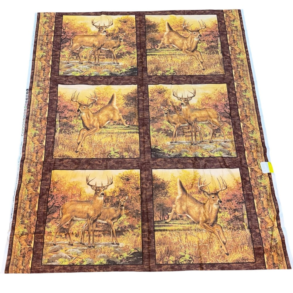 Cranston Village Deer Wildlife Fabric Panel 44x52" Hunting Lodge Rustic Cabin